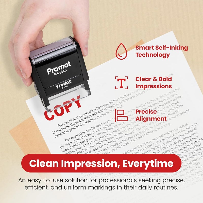 Promot Copy Self Inking Rubber Stamp - Refillable Stampers for Office - Business, Accounting, Bookkeeping, Coding, Legal, Notary, Work, Ordering, Inventory Stamps - Red Ink - Image 3